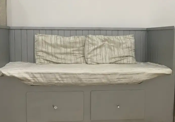 Gray sleeper chair with two drawers strong wood longlasting