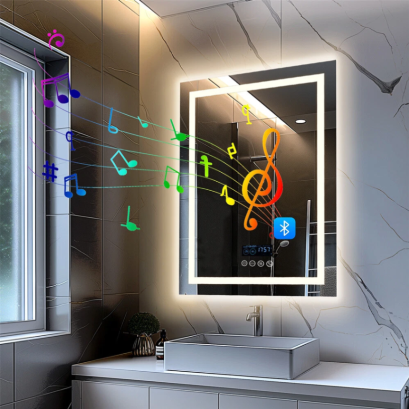 مرآة حمام LED مضادة للضباب بحجم 23.6 بوصة × 31.5 بوصة من Labella مع مكبر صوت بلوتوث وإضاءة أمامية وخلفية63192173243905117
