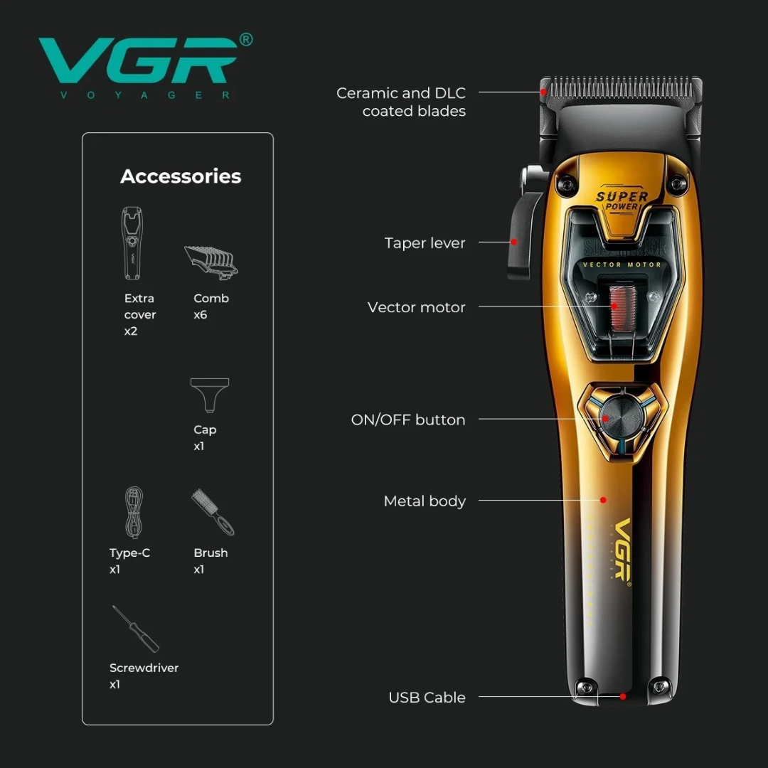 VGR V668 Trimmers 11000 RPM Professional Hair Cutting Machine Vector Motor Barber Trimmers Adjustable Electric Trimmers for Men 63203374112642111