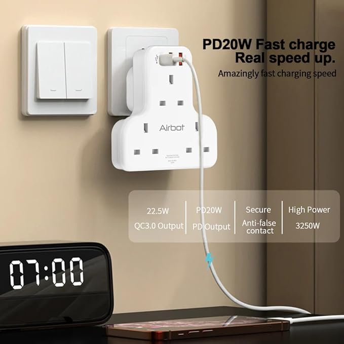 Airbot Air 3C-PD Multi Extension Socket 3250W 3 Way Socket Power Adaptor Multi Plug Extension ith USB + Type-C PD Extender Outlet Adaptor Plug Extension62885105504898112