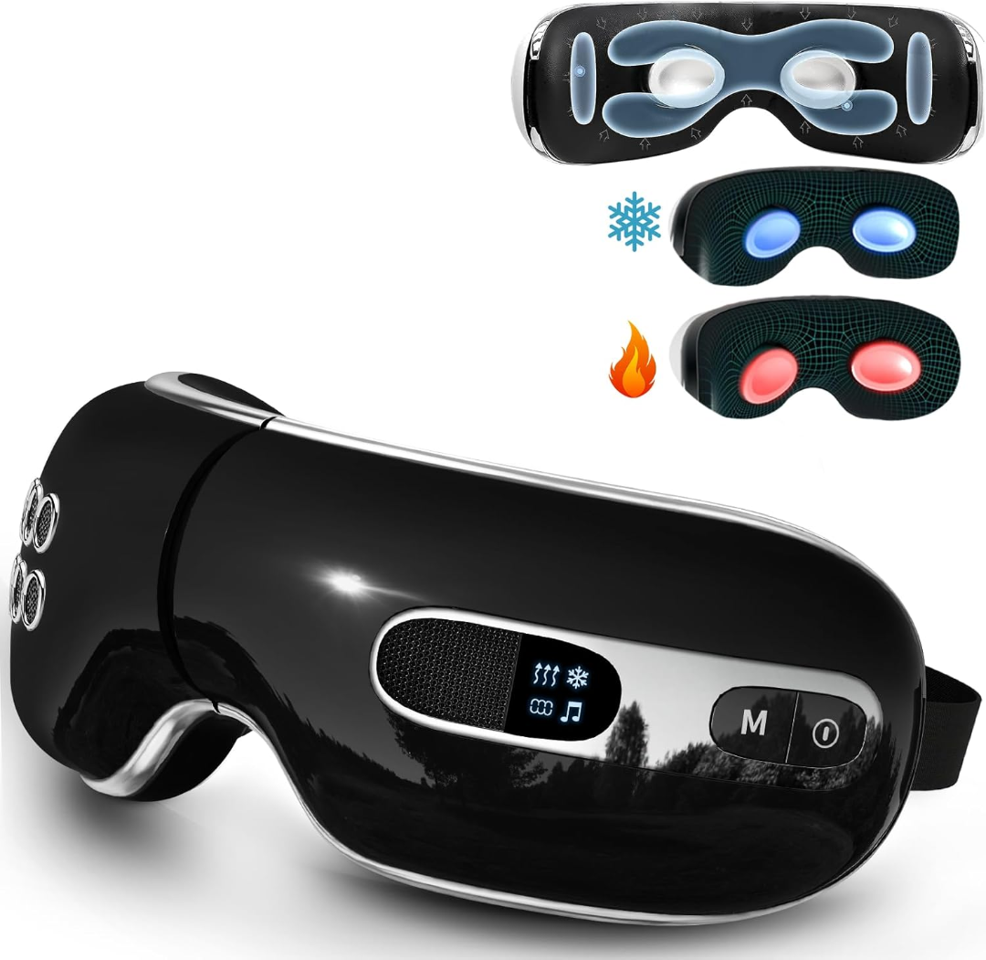 Eye Massager with Heat and Cooling for Migraines, Dry Eyes, and Eyestrain - Heated Eye Massager Mask Massage Pressure Points for Relaxation - Mothers Day Gifts (Black)63080978659841110