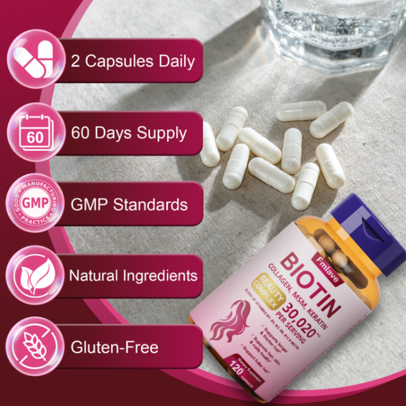 120 Capsules, 30020mcg - 17-In-1 Hair Growth Biotin Supplement with Kertain, Multivitamin, MSM, Zinc, Natural Herbal Extracts, Hair Growth Capsules for Longer, Thicker & Healthier Hair,Gluten-Free 63084118205186111