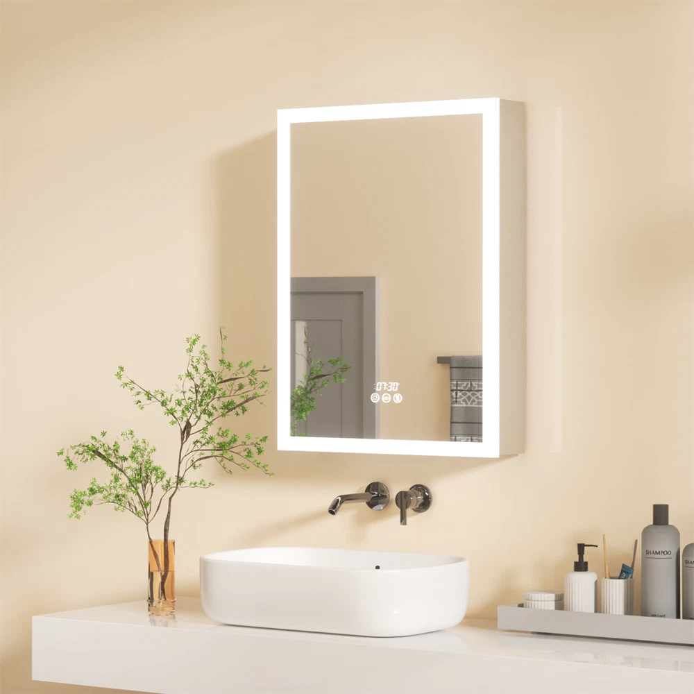 Lebella LED Medicine Cabinet Anti-fog Vanity Mirror Cabinet w/ Temperature Time Display63125454369025113