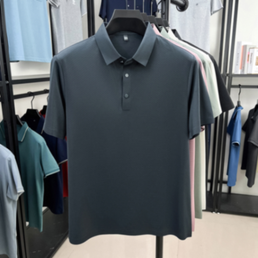 MOAIKA  new ice silk high-end seamless business collar T-shirt   dark gray63457361325057114
