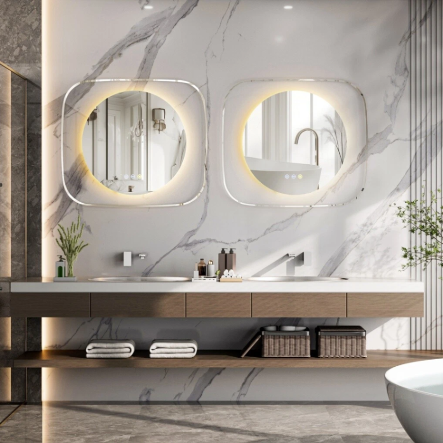 Labella Modern LED Bathroom Mirror w/ Backlit Clear Glass Frame Defog Dimmable Touch HD63192434493699113