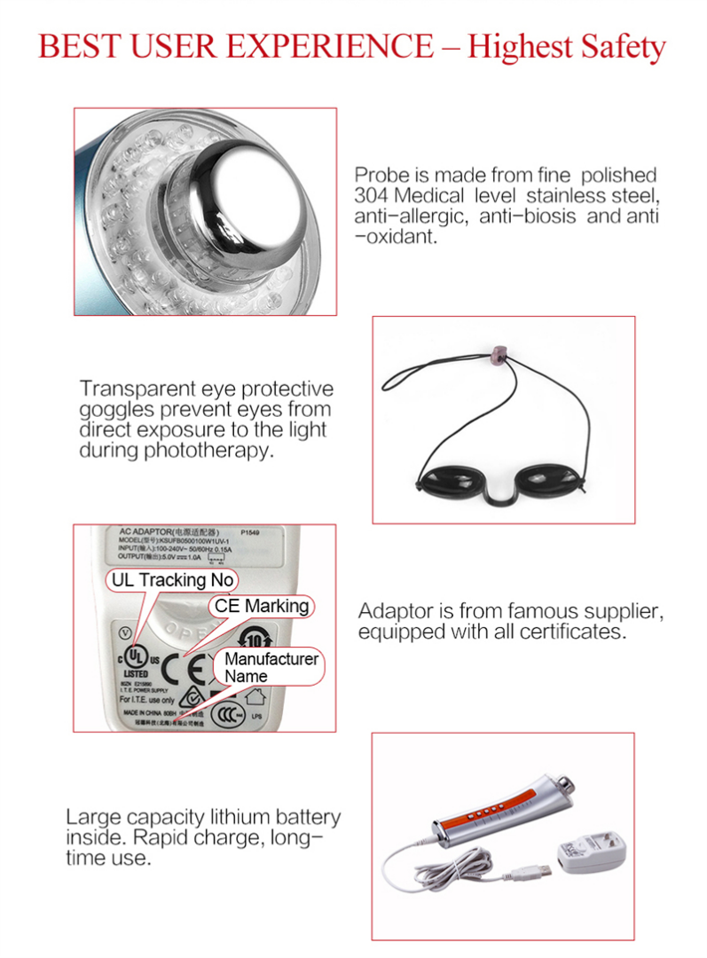 IPS 6-in-1 Rechargeable Anti-Aging Facial Device – 3 MHz Ultrasonic, Positive/Negative Ions, Red/Blue/Yellow LED Light Therapy for Fine Lines, Acne & Dull Skin – Champagne Gold / Pink / Silver / Cola 63081088923651114