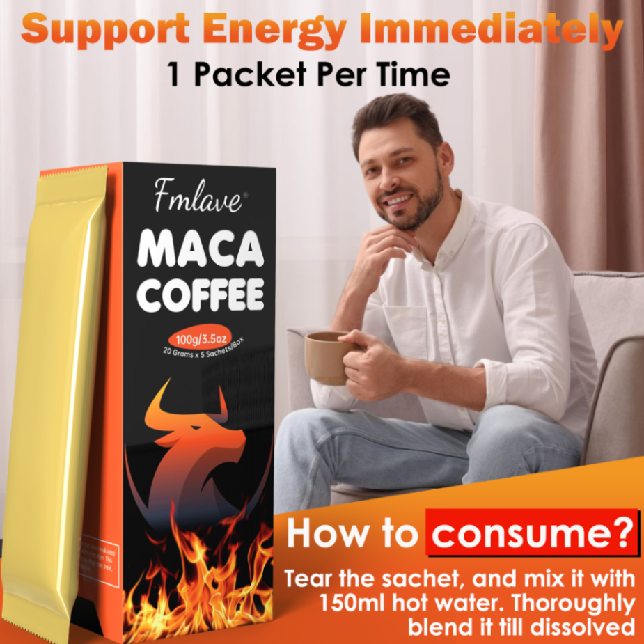 Fmlave Maca Coffee for Men, Cold Brew Arabica Coffee Bean Powder With Maca Root, Cistanche Tubulosa, Tongkat Ali, Ginseng, Cordyceps, for Stamina Energy Vitality Focus, 3.5oz, 5 Packets63084512699267112