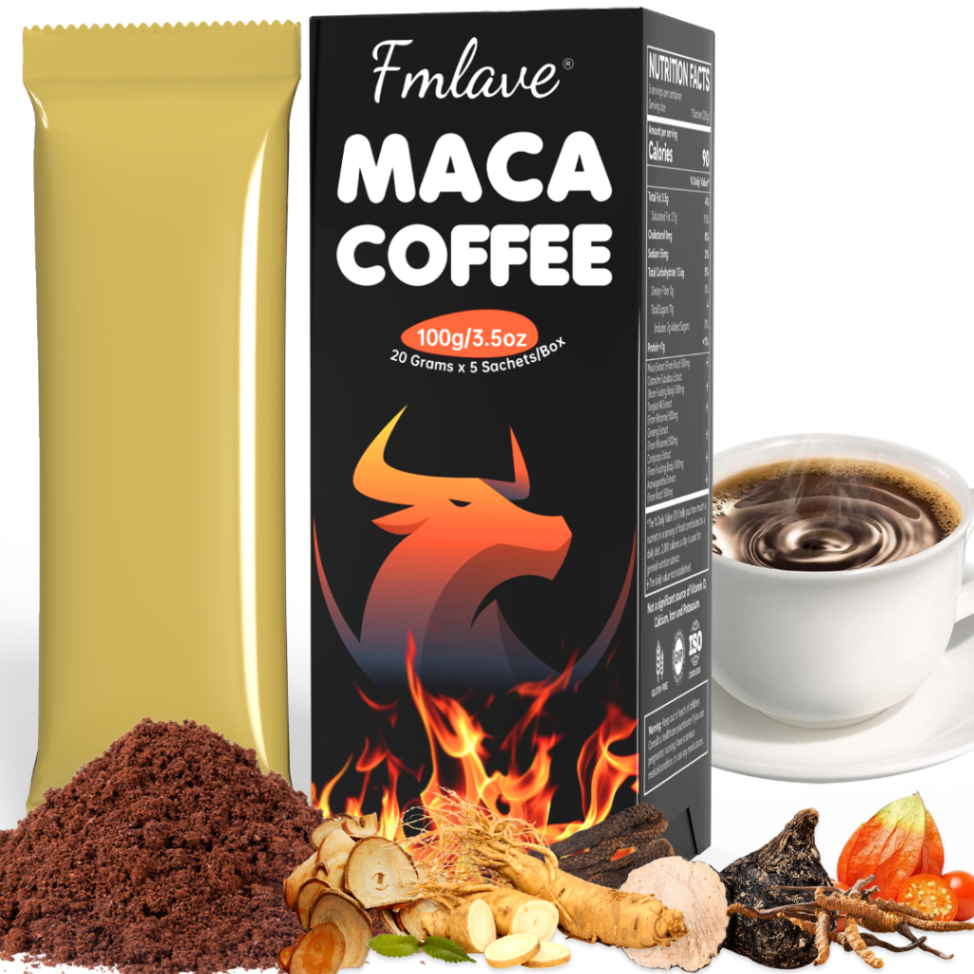 Fmlave Maca Coffee for Men, Cold Brew Arabica Coffee Bean Powder With Maca Root, Cistanche Tubulosa, Tongkat Ali, Ginseng, Cordyceps, for Stamina Energy Vitality Focus, 3.5oz, 5 Packets63084512699267112
