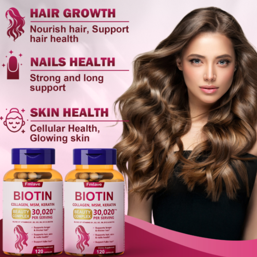 120 Capsules, 30020mcg - 17-In-1 Hair Growth Biotin Supplement with Kertain, Multivitamin, MSM, Zinc, Natural Herbal Extracts, Hair Growth Capsules for Longer, Thicker & Healthier Hair,Gluten-Free 63084118205186113