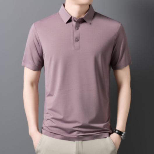 MOAIKA  new ice silk high-end seamless business collar T-shirt        pink634574219317781113
