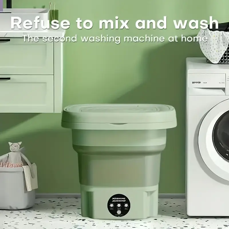 Purple and green washing machine, underwear inside, hands-free (accessible)63602731074562114