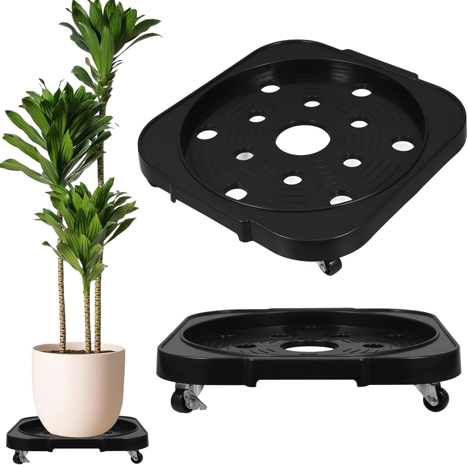 Rolling Plant Stand with Wheels Square Plant Cart Roller Stand 150 kg Heavy Duty Plant Base Stand Cart with Metal Lockable Casters for Large Flower Pots Indoor Outdoor Patio 6666020163681061800835110