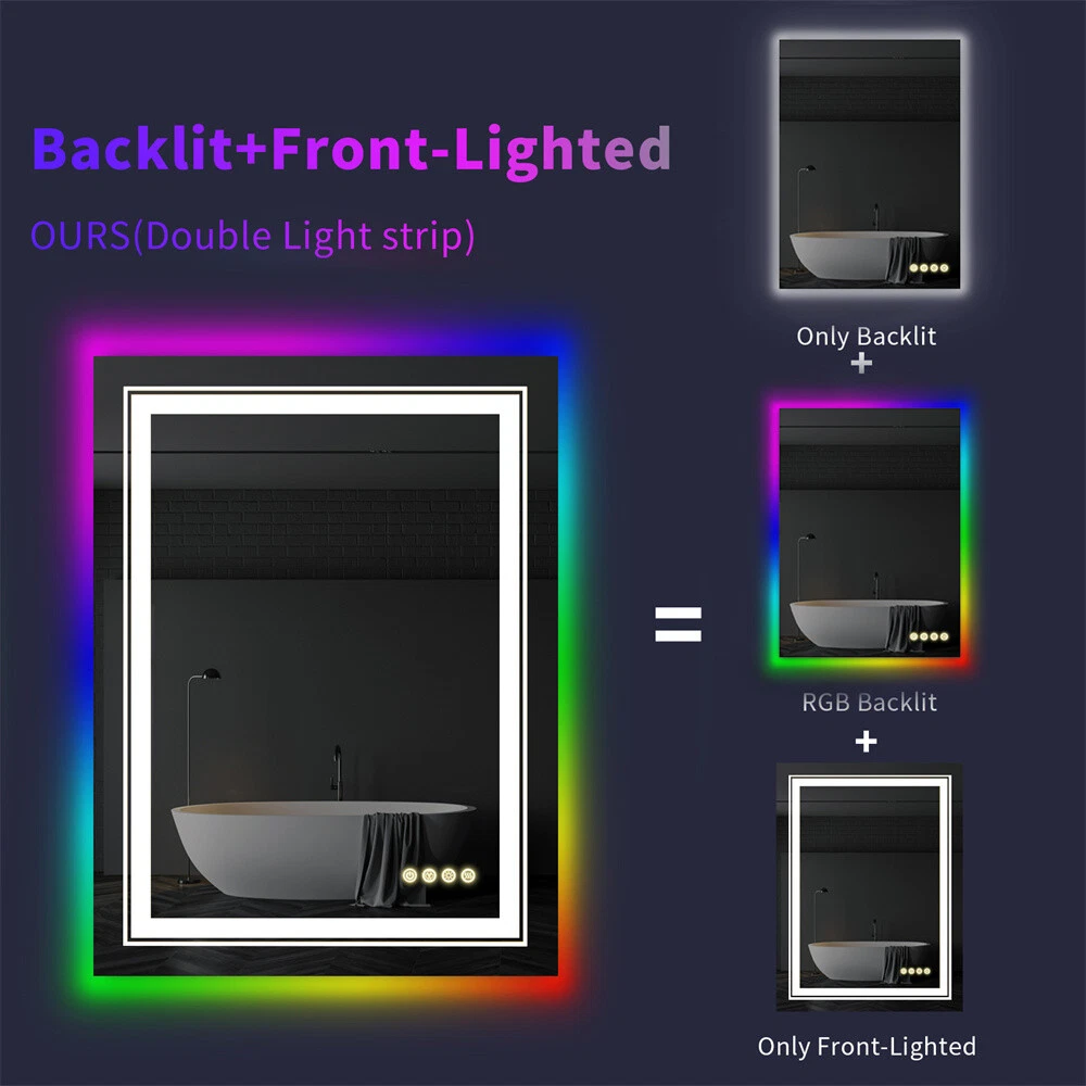 محمصة حمام LED ذات إطار RGB متعدد الألوان مع إضاءة خلفية قابلة للتعديل وإضاءة أمامية63124083482497112