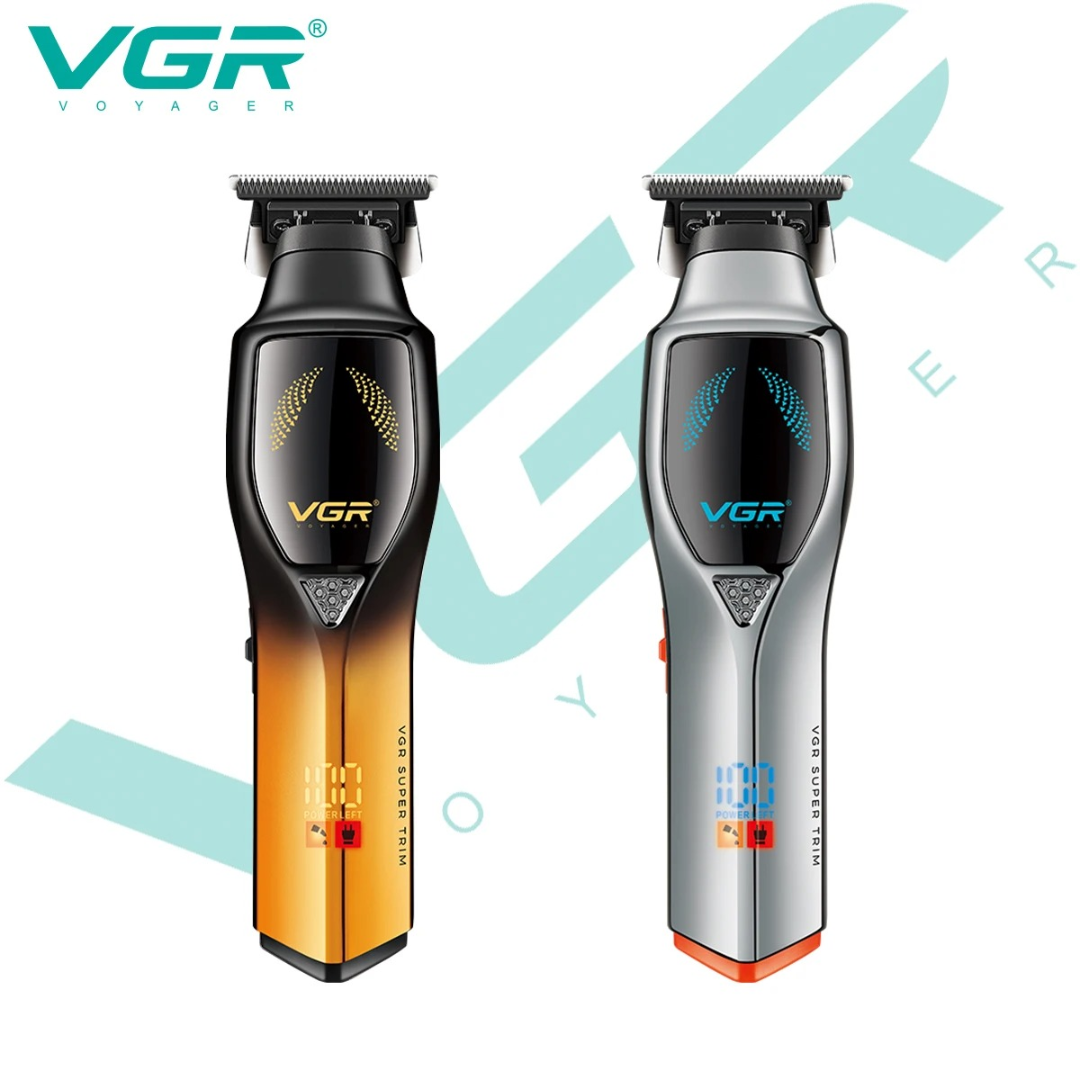 ماكينة حلاقة شعر معدنية بلون تدريجي VGR V187، بشفرة على شكل حرف T، كهربائية منزلية للقص بالدفع، ماكينة حلاقة شعر ذكية رقمية بإضاءة LED63225443254785116