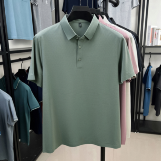 MOAIKA  new ice silk high-end seamless business collar T-shirt     green63456834107266114