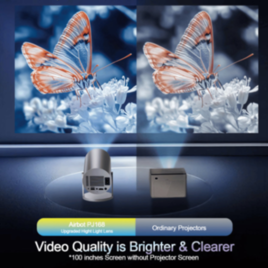 Airbot PJ168 EU - جهاز عرض ألعاب 1080P/4K مع واي فاي 6، 150 لومن ANSI، نظام أندرويد 11، عرض 360°، جهاز عرض محمول وخفيف الوزن62884967256194113