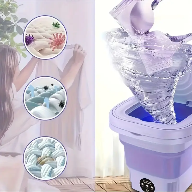 Purple and green washing machine, underwear inside, hands-free (accessible)63602731074562113