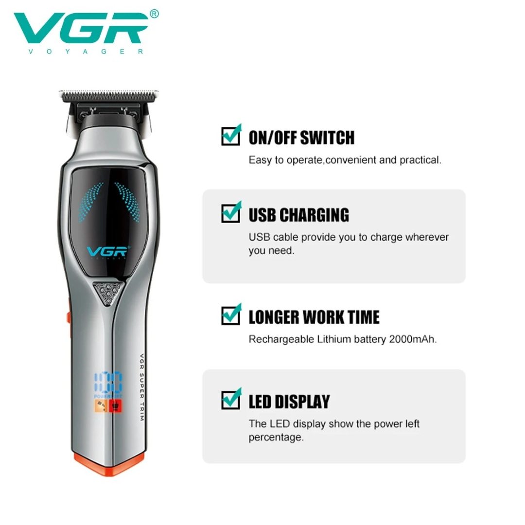 VGR V187 Gradient Color Metal Hair Clipper T-shaped Blade Household Electric Push Cutting LED Intelligent Digital Hair Trimmer63225443254785114
