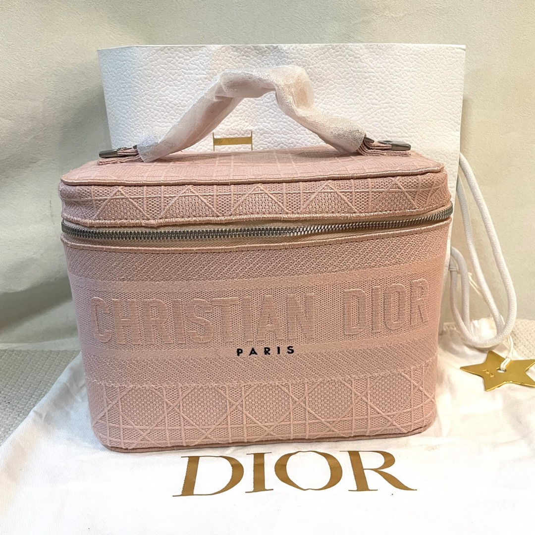 Dior/迪奧 粉色刺繡藤格紋化妝包