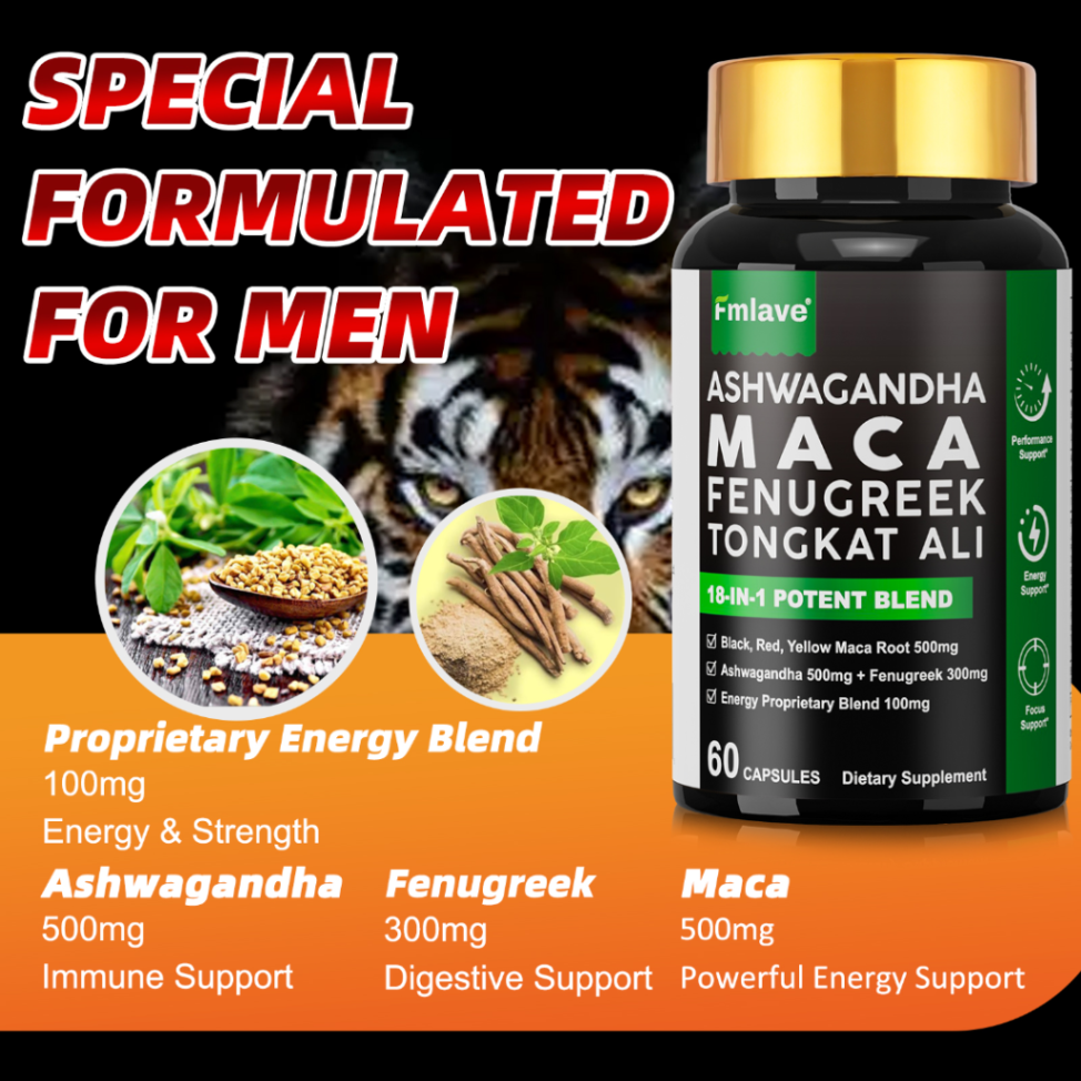 Fmlave Maca Root Supplement 60 Capsules-30-Day Supply of Maca Root, Ashwagandha & Black Pepper Extract,Tribulus Terrestris Extract,Epimedium|Unisex Energy Booster Supplements63084945607299113