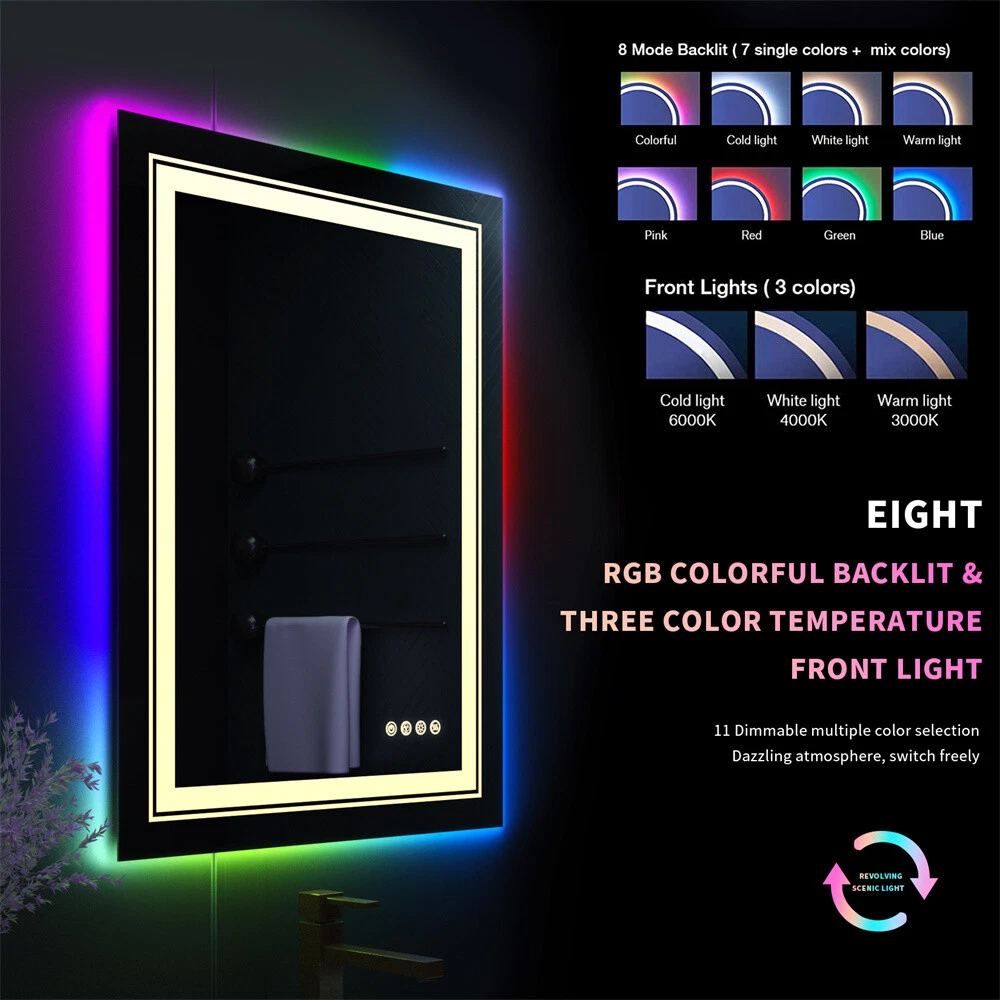 محمصة حمام LED ذات إطار RGB متعدد الألوان مع إضاءة خلفية قابلة للتعديل وإضاءة أمامية63124083482497116