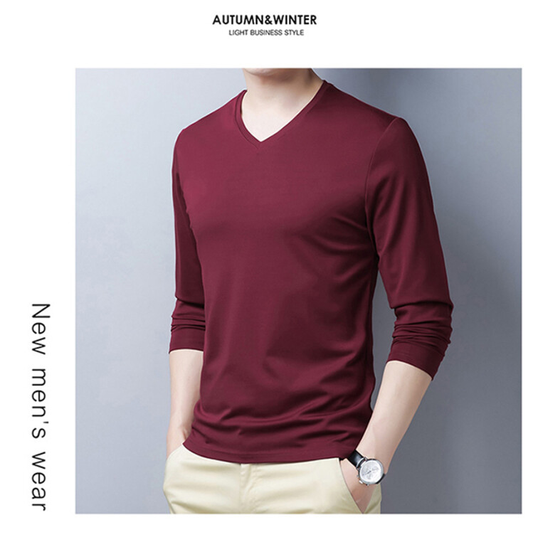 MOAIKA New V-neck Long-Sleeved Business T-Shirt Red63227271132674112