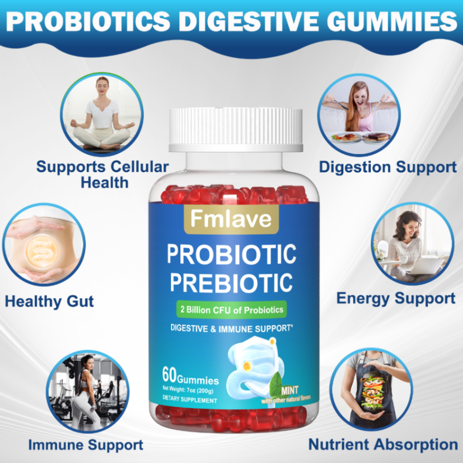 Fmlave Prebiotic+Probiotic Balance Gummies, Containing Lactobacillus Reuteri, Help Yeast And PH Balance, Multiple Strains Regulate Normal Life And Activity, Gentle Intestinal，1Bottle 60Gummies63084005995137112