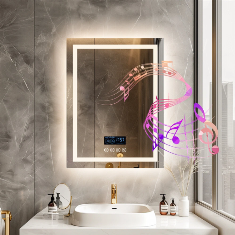 27.5"x35.4" Anti-fog LED Lighted Bathroom Mirror with Bluetooth Speaker Front-lit Backlight63192190694274112