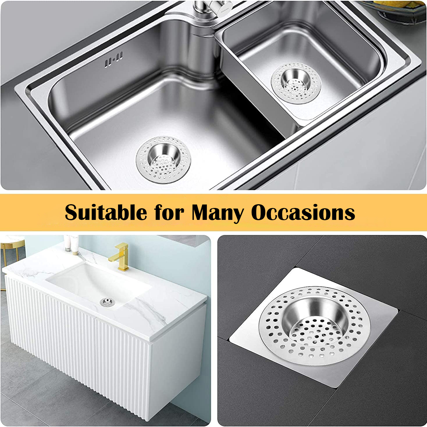 Blythornix Drain Strainer Stainless Steel, Kitchen Sink Plugs Circular, Drain Catches for Bathroom Sink and Tub Basket Filter 2 Packs 7 cm63693579953154112