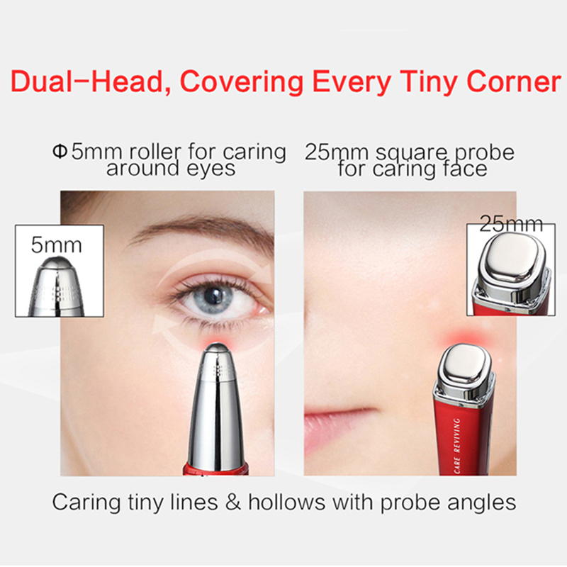 Sonic Thermal Eye & T-Zone Care Wand – 3 MHz Ultrasonic, Ion Import, 40 °C Heat Massage for Dark Circles, Puffiness, Fine Lines – Cola Red / Apple White / Rose Gold63081146768001111