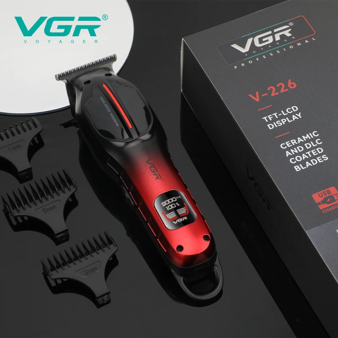 ماكينة قص شعر VGR V226 متعددة الاستخدامات، ماكينة قص شعر احترافية لاسلكية بسرعة 9000 دورة في الدقيقة، ماكينة حلاقة قابلة لإعادة الشحن للرجال ب刀ة DLC63214237421953113