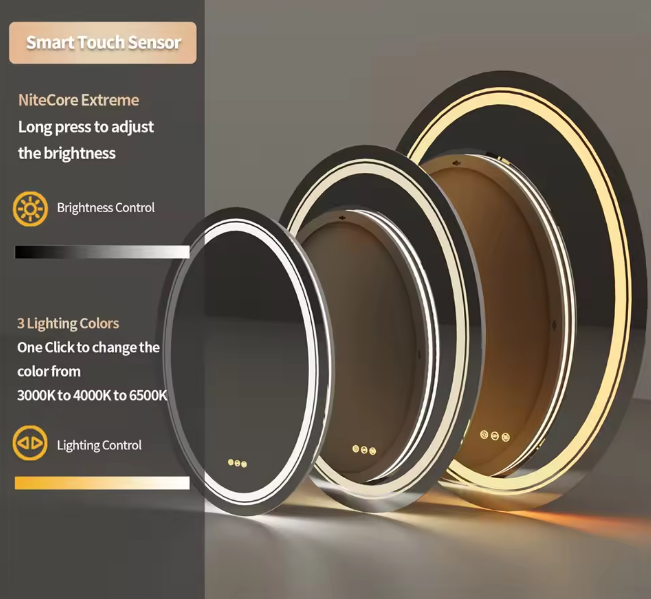 20x28 inch Bathroom Mirror LED Light Oval Frameless Shower Shaving Makeup Mirror for Restroom Washroom Dimming Defog63123856098434112