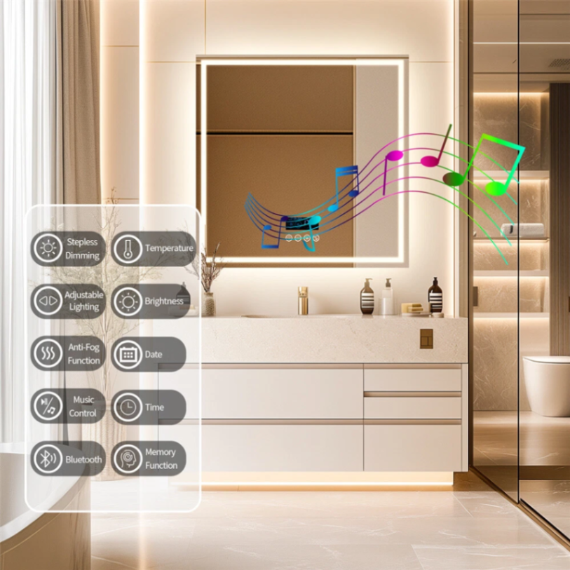 32" LED Bathroom Mirror Frontlit & Backlit Bluetooth Speaker Anti-Fog Dimmable63145737761411113