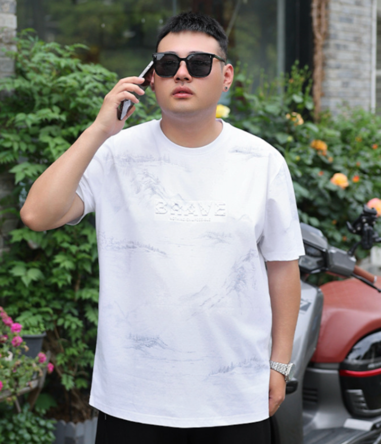 MOAIKA Business Casual Loose Ice Oxygen Cotton Printed T-Shirt White63226825847170110
