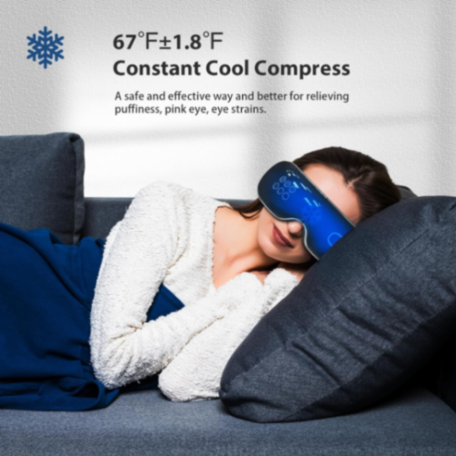 Eye Massager with Heat and Cooling for Migraines, Dry Eyes, and Eyestrain - Heated Eye Massager Mask Massage Pressure Points for Relaxation - Mothers Day Gifts (Black)63080978659841111
