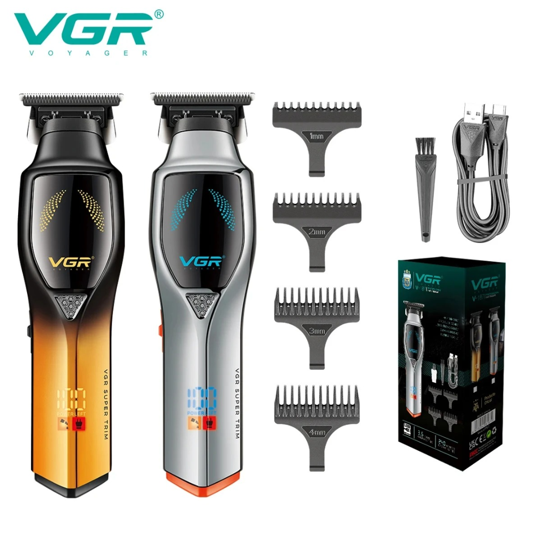 VGR V187 Gradient Color Metal Hair Clipper T-shaped Blade Household Electric Push Cutting LED Intelligent Digital Hair Trimmer63225443254785111