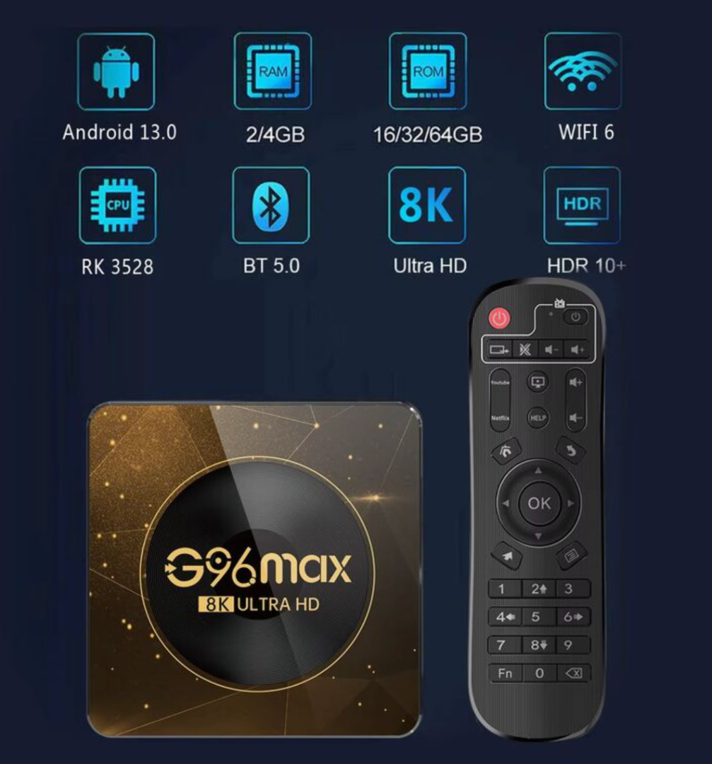صندوق تلفاز TVBOX G96 ماكس بدقة 8K فائق الدقة، صندوق تلفاز RK3528، مستقبل تلفاز بدقة 8K و1080P، واي فاي 2.4 جيجا هرتز و5.8 جيجا هرتز، مجموعة صندوق تلفاز، صندوق تلفاز مركزي63228019206786114