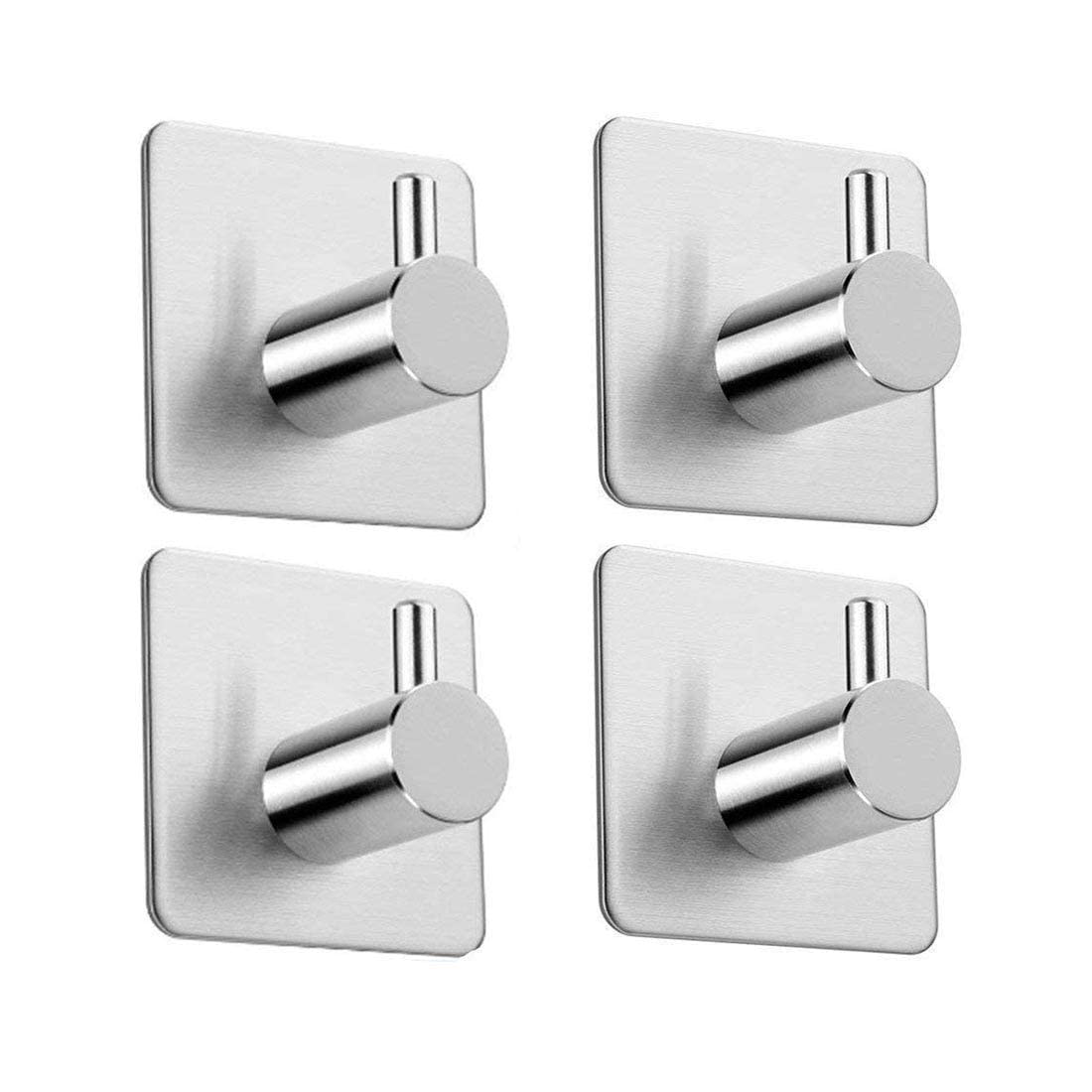 Blythornix Self Adhesive Utility Hooks Stainless Steel, Wall Hooks Rack for Hanging Heavy Duty, Robe and Towel Hooks Command Rustproof 4 Packs Silver