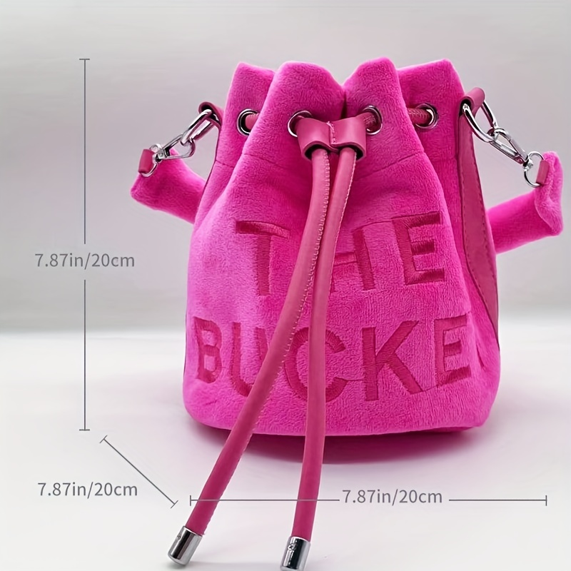 Pink Velvet Bucket Bag | Letter Design, Full of Gentle Atmosphere63260241408386113