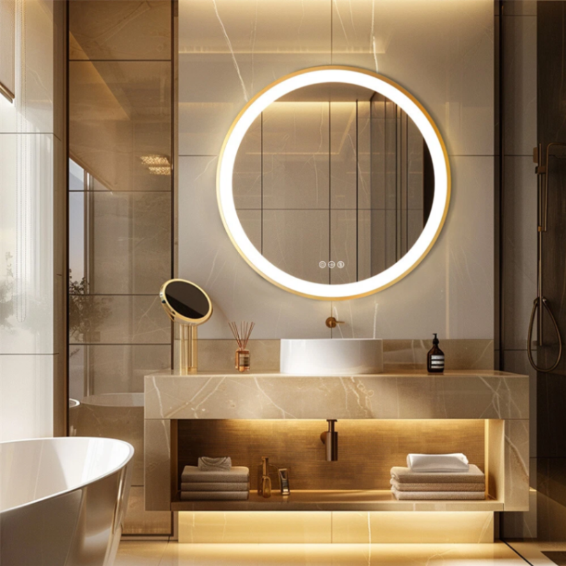 23.6" Round LED Mirror for Bathroom with Front Lights Gold Metal Framed Makeup Mirrors63192615512578111