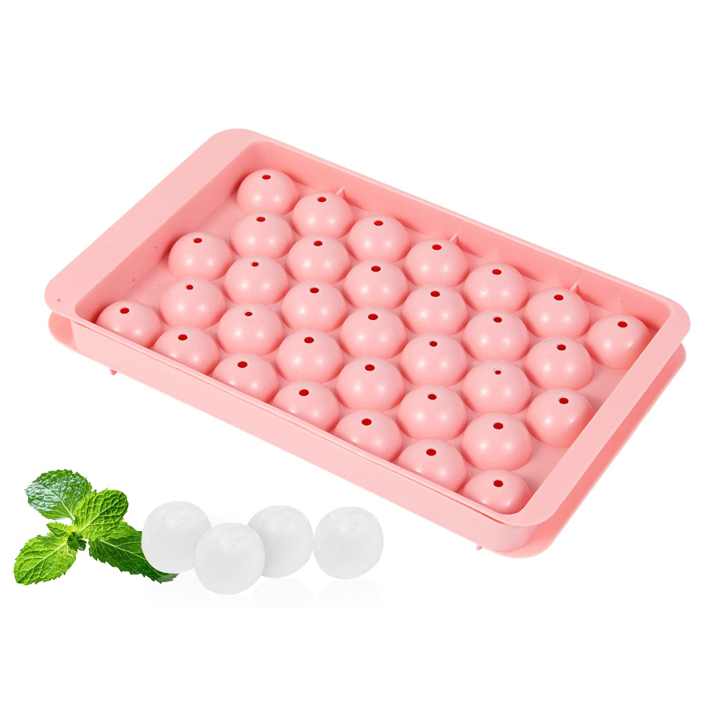 Blythornix Ice Cube Trays for Freezer with Lid and Bin Barware Plastic, Ice Mold Round Ice Ball Maker with Container and Scoop 33pcs