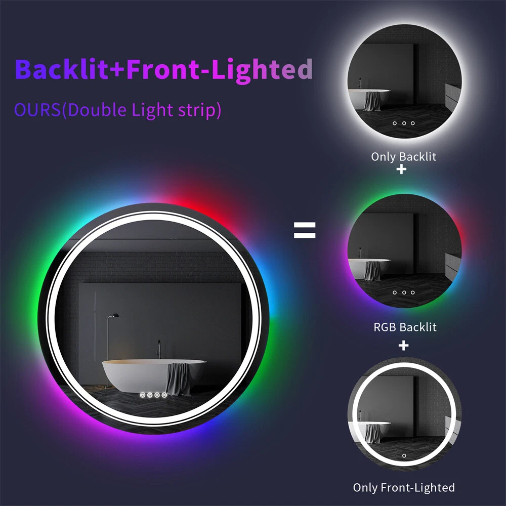 مرآة حمام لابيلا ذات إضاءة LED RGB، مقاومة للضباب، بها ذاكرة، مقاومة للكسر، بأربعة أزرار مستقلة63192088261378113