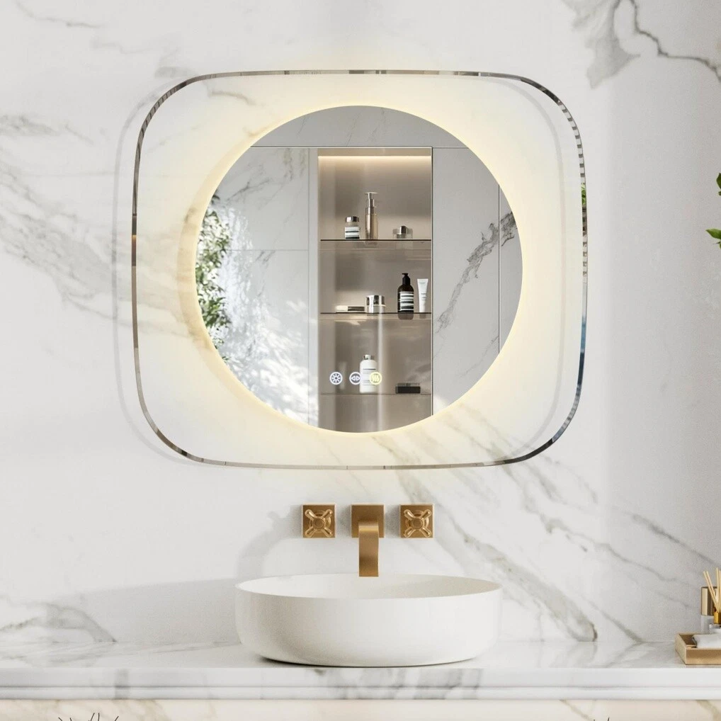 Labella Modern LED Bathroom Mirror w/ Backlit Clear Glass Frame Defog Dimmable Touch HD631924344936991129