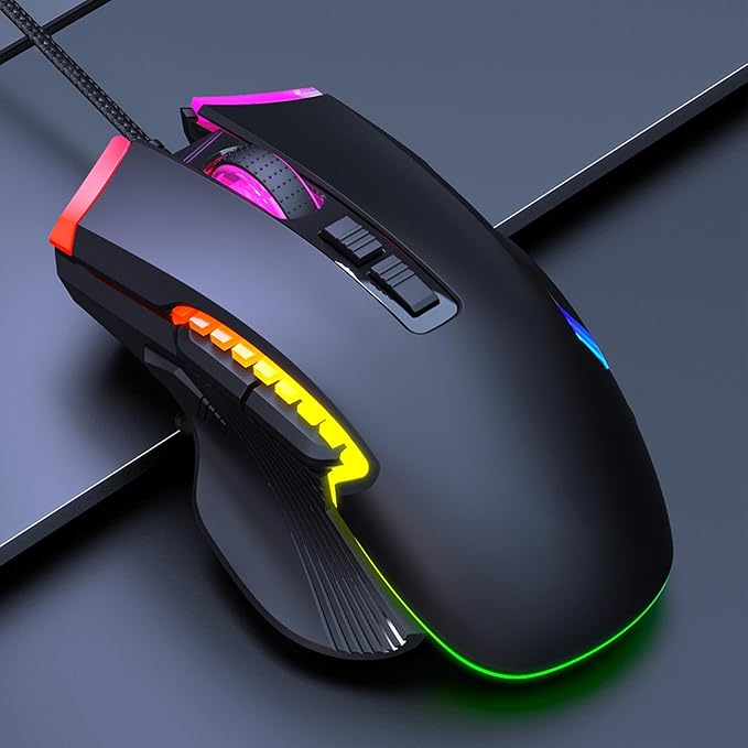 USB Wired Gaming Mouse, Adjustable Six DPI Optical Game Mouse with 8 Programmable Buttons & 13 Backlit Modes, Rapid Fire Button LZ-08363680947626755110