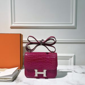  HERMES CONSTANCE MINI, Rose Sheherazade/Silver