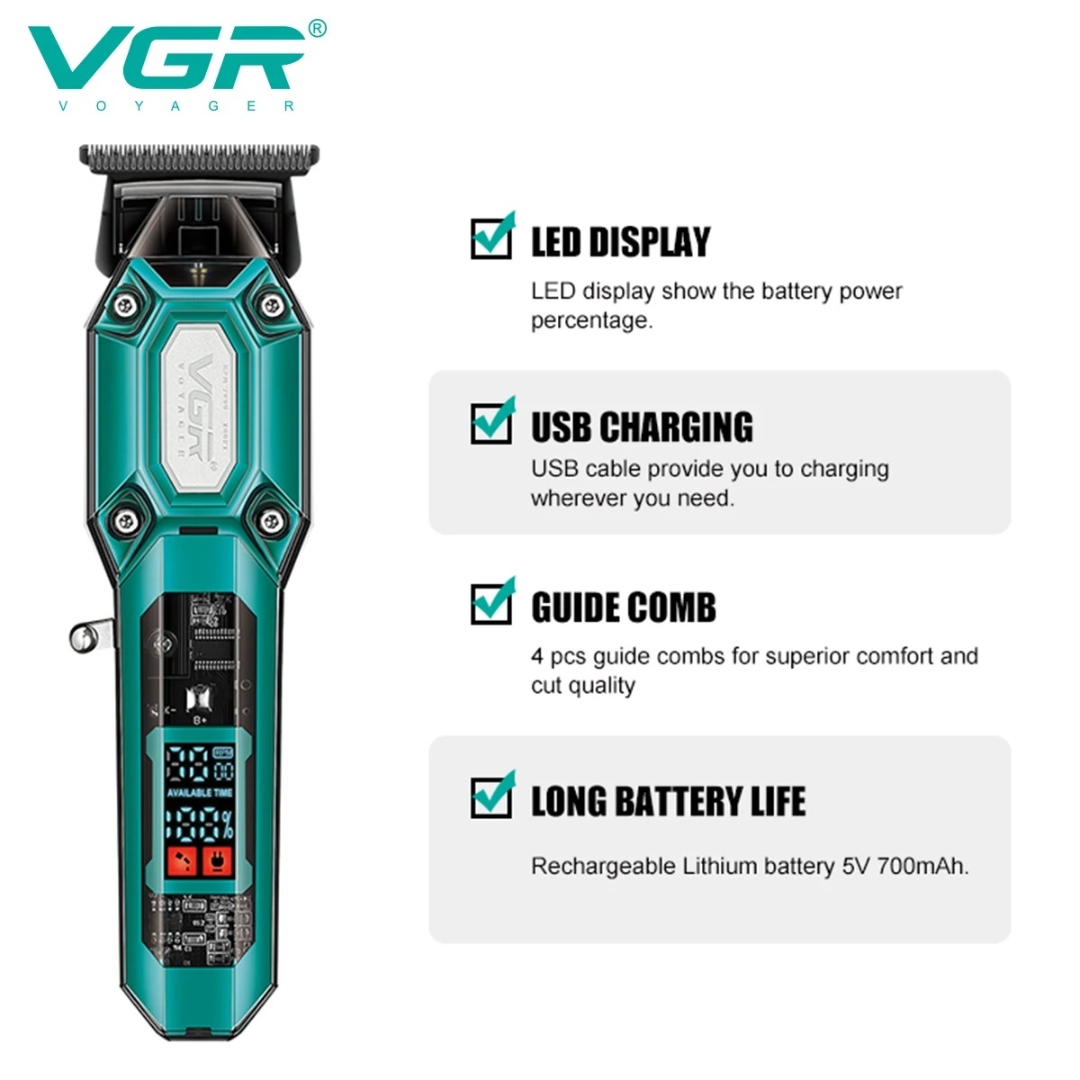 VGR V600 Electric Hair Clipper Transparent Body Hair Trimmer LED Intelligent Digital Display Electric Trimmer for Grooming and Care63148393909634113