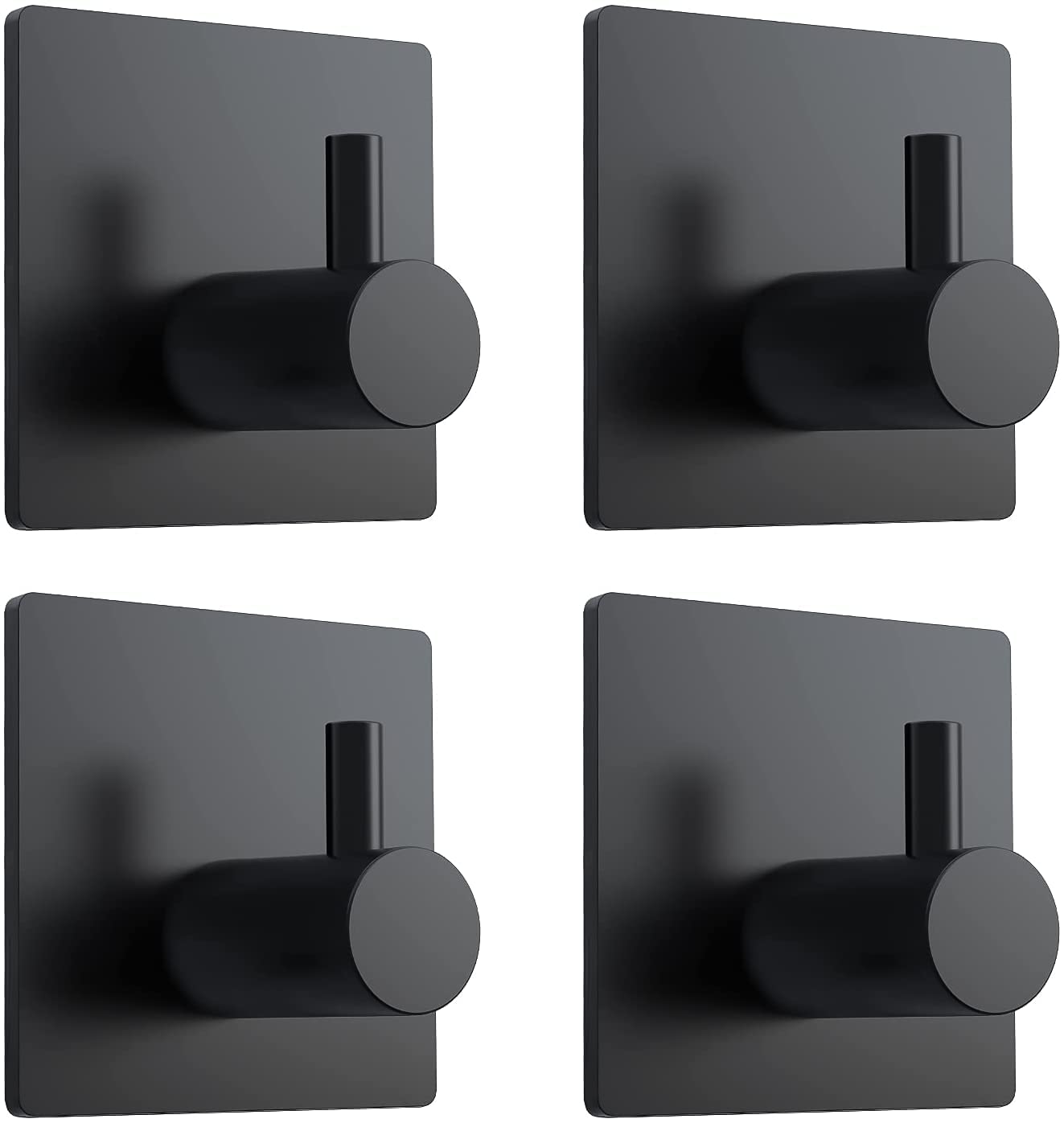 Blythornix Self Adhesive Utility Hooks Stainless Steel, Wall Hooks Rack for Hanging Heavy Duty, Robe and Towel Hooks Command Rustproof 4 Packs Black