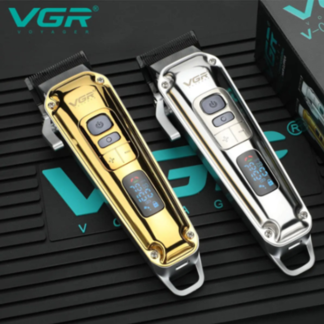 ماكينة حلاقة كهربائية VGR 006، ماكينة قص شعر معدنية كلاسيكية للرجال، مقص كهربائي يدوي، حفر رأس بالزيت، قص شعر ذكي رقمي بإضاءة LED63214136713089111